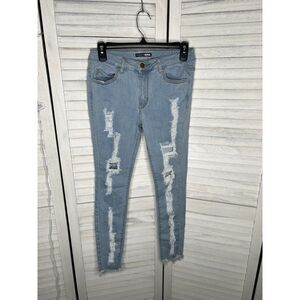 Fashion Nova Womens Junior Size 9 Blue Skinny Distressed Light Wash Stretch Jean
